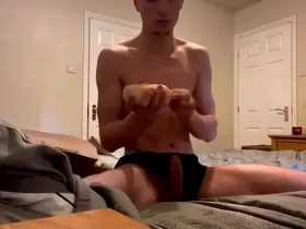 HOT GUY JERKS OFF WITH SEX TOY IN BEDROOM