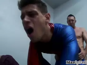 Superman hunk pounded bareback from behind