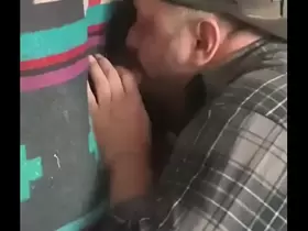 2 married men tag team mouth at Gloryhole